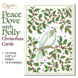 Caspari Peace Dove with Holly Stationery Set - White and Green with Red Berries